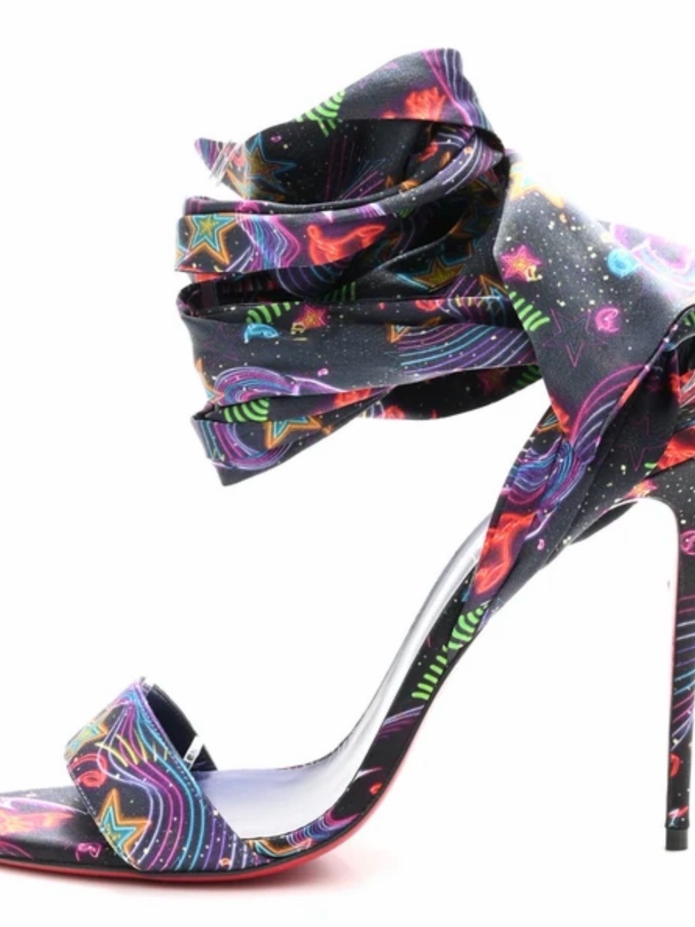 Christian Louboutin Black Multi Neon Galaxy Ankle-Wrap Stiletto